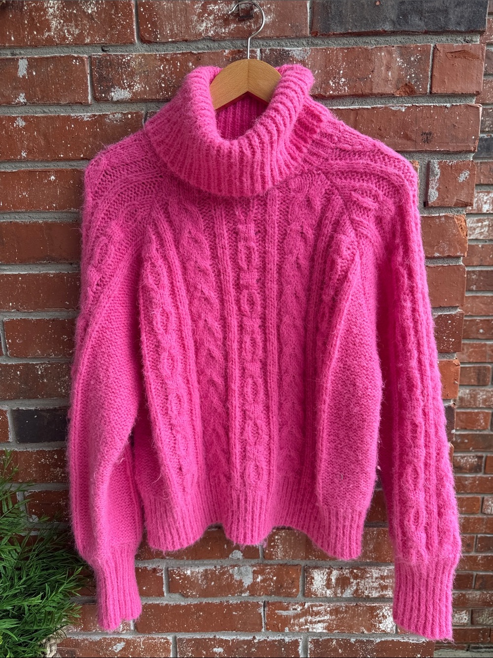 a new day Vibrant Pink Fuzzy Turtleneck Sweater